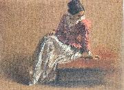 Adolph von Menzel Costume Study of a Seated Woman: The Artist's Sister Emilie china oil painting artist